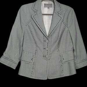 Earl Rutenberg Medium Vintage Black White Striped Cropped Blazer Preppy Retro